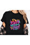 80's Retro Trend Mix Printed Oversized Basic Unisex Cotton Short Sleeve Black Tshirt - 2