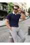 Men's Collar Detailed Patterned Textured Knitwear T-Shirt