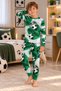 Boy's 100% Cotton Green -White Football Patterned Long Sleeve Pajama Set