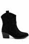 Shane Women's Suede Black Embroidered Pointed Toe Thick Heeled Western Cowboy Boots - 2