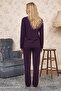 Purple Patterned Buttoned Lace Viscose Knitted Pajama Set 26224681 - 3