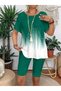 Women's Green Crew Neck Short Sleeve Gradient Tunic and Biker Leggings Two-Piece Set - 3