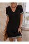 Women's Short Sleeve V-Neck Mini Crepe Dress - 2