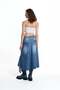 Blue Asymmetrical Slit Detailed Long Denim Skirt 19052 - 6