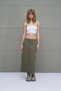 Khaki Slit Slim Fit Canvas Midi Skirt 18103 - 2