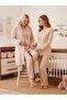 New Season Beige Shawl Collar Winter Plush Dressing Gown Button Detailed Design Long Sleeve Maternity Pajama Set - 8