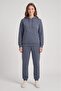 Makiteks Gray Women's 3-Yarn Asymmetrical Cut Pocket Hooded Elastic Cuffed Sweatpants Set - Sweatshirt and Sweatpants Two-Piece Set