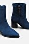 Sosa Navy Blue Suede Women's Pointed Toe Short Heeled Boots A016- K4002 - 3