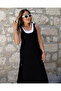 Women's Strappy Round Neck Pocket Slit Detailed Viscose Dress and Tank Top Double Set - 6