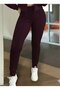 Women's Burgundy Zippered High Collar Long Sleeve Crop Jacket with Elastic Cuffs Tracksuit Set - 3