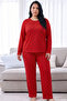 Red Patterned Thermal Fabric Ultra Soft Plus Size Oversized Knitted Pajama Set - 2