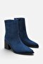 Sosa Navy Blue Suede Women's Pointed Toe Short Heeled Boots A016- K4002