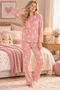 Crew Neck Stylish Patterned Comfortable and Flexible Fabric Long Sleeve Women's Pajama Set