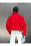 Women's Red Stand Collar Zippered Lined Double Fabric Elastic Waist Crop Jacket - 7
