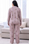 Lilac Patterned Thermal Fabric Ultra Soft Plus Size Oversized Buttoned Knitted Pajama Set - 3