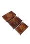 Hand Carved Brass Inlaid Wooden 3-Piece Box Set Red Velvet Covered Dowry Jewelry Box - 4