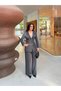 Female Clothing Anthracite Buttoned Blazer Jacket Stretchy Trousers Stylish Women's Suit - 3