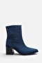 Sosa Navy Blue Suede Women's Pointed Toe Short Heeled Boots A016- K4002 - 2