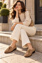 Women's Beige Suede Daily Soft Leather Loafer Pm91 - 2