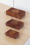 Hand Carved Brass Inlaid Wooden 3-Piece Box Set Red Velvet Covered Dowry Jewelry Box - 2