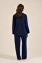 Long Sleeve Front Button Satin Shirt Women's Pajama Set - 2