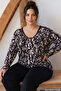 Patterned Large Size Oversized Buttoned Viscose Knitted Pajama Set