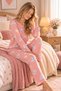 Crew Neck Stylish Patterned Comfortable and Flexible Fabric Long Sleeve Women's Pajama Set - 4