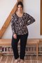 Patterned Large Size Oversized Buttoned Viscose Knitted Pajama Set - 2
