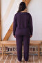 Purple Patterned Large Size Oversized Buttoned Viscose Knitted Pajama Set - 3