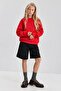 Girl's Oversize Sweatshirt Basic Red – Crew Neck, 3-Thread Ribbed Fleece