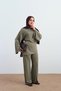 Women's Tie-Back Elastic Waist Pant Suit Khaki Green