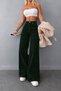 Women's Dark Green High Waist Wide Leg Palazzo Jean Trousers - 2