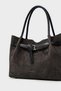 Belt-Detail Genuine Suede Hand and Shoulder Bag - Black - 4