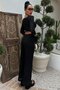 Women's Black Openwork Long Sleeve Lace-Up Crop Blouse and Wide Leg Pants Two Piece Set - 7