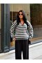 Women's Gray Lace Detailed V-Neck Knitwear Sweater - 5