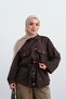 Women's Shirt Collar Pocket Detail Adjustable Waist Snap Fastener Jacket Brown