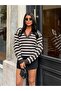 Women's Brown Lace Detailed V-Neck Knitwear Sweater
