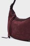 Genuine Suede Baguette Shoulder Bag with Detailed Buckle - Burgundy - 5