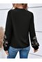 Women's Long Sleeve V-Neck Sleeves Floral Pattern Viscose Two Thread Blouse - 4