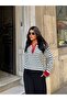 Women's Red Zippered Striped Polo Collar Premium Knitwear Sweater - 4