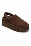 Estella Brown Suede Women's Daily Flat Thick Sole Fur Inside, Back Strap, Velcro Detail, Inside-Out Sabo Slippers