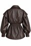 Brown Leather Jacket with Elastic Waist Detail - 5166 - 2