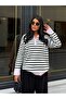 Women's Pink Zippered Striped Polo Collar Premium Knitwear Sweater