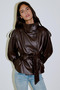 Faux Leather Stand Collar Lined Women's Leather Jacket - 2