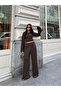 Women's Brown Spanish Sleeve Blouse Pants Bottom Top Set - 2