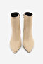 Women's Pointed Toe Zippered Suede Look Thin Heeled Boots Vesron Beige Suede - 7