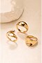 Women's Gold Color 3-Piece Design Ring Set - 2
