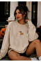 Dog Embroidery Oversize Cotton Crew Neck Unisex Sweatshirt - 2