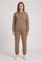 Makiteks Coffee Women's 3 Threaded Asymmetrical Cut Pocket Hooded Elastic Cuffed Sweatpants Set - Sweatshirt and Sweatpants Two-Piece Set