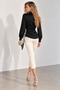 Women's Black Satin Double Breasted Collar Shawl Tie Detailed Asymmetrical Long Sleeve Shirt Blouse - 7